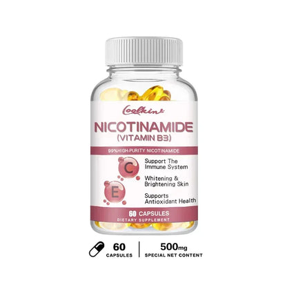 Niacinamide Whitening Capsules - with Vitamin B3, Supports Skin and Immune Health, Reduces Wrinkles and Fights Aging, Non-GMO 60 Capsules