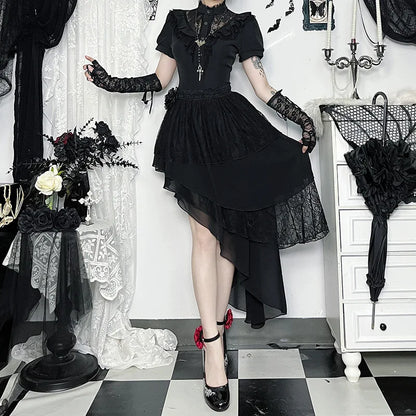 Harajuku American Fashion Gothic Black Irregular Layer Spliced Layered Skirt Women's Summer Fashion Street Y2K Long Skirt