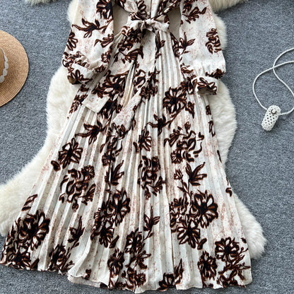 Chic vintage long sleeve turn-down collar button pleated Elegant Fairy korean fashion Boho women clothing Long dress