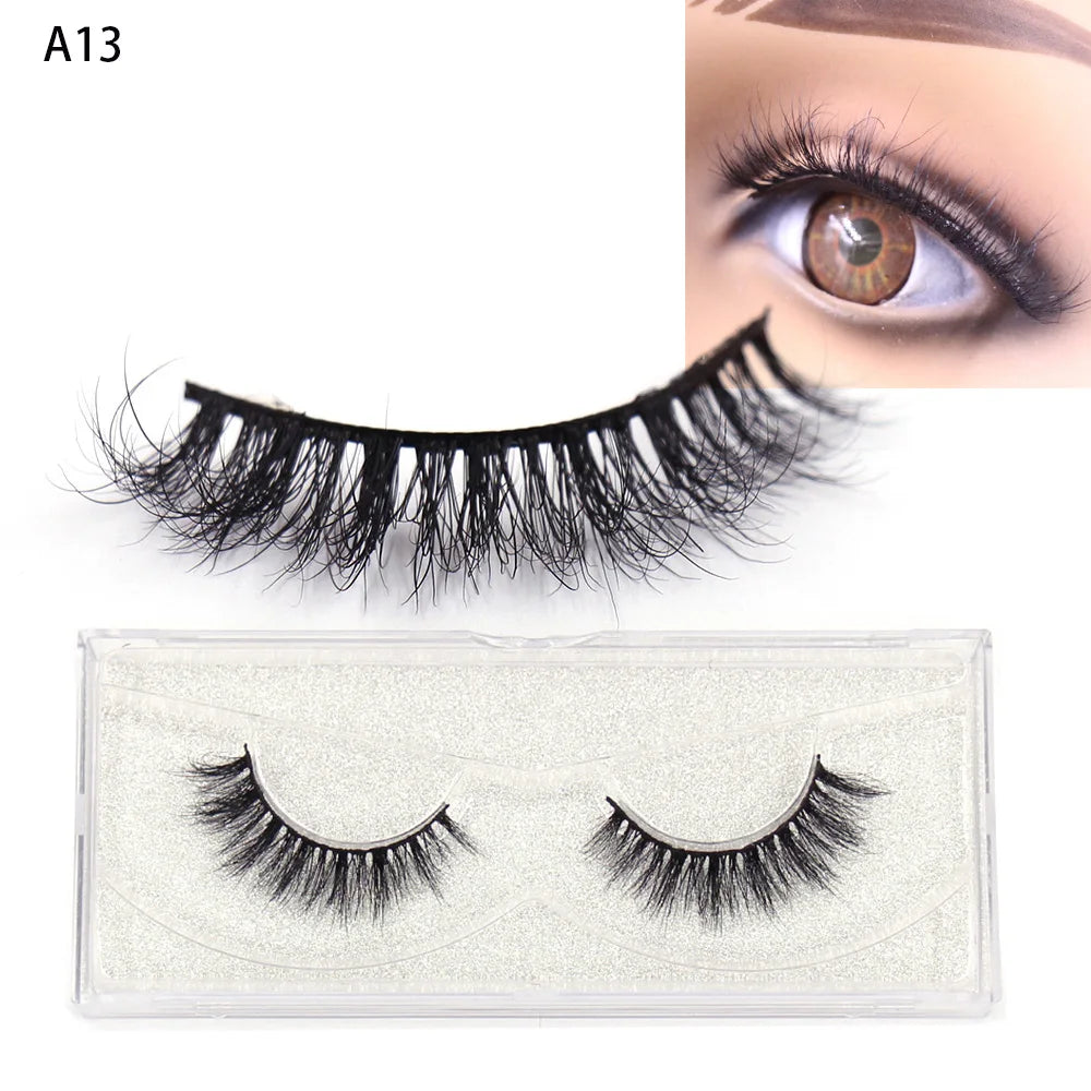 LEHUAMAO False Eyelashes Mink Lashes Natural Thick False Eyelashes Extension Wispy Soft Lashes Makeup Tools D22 1Pair-A13