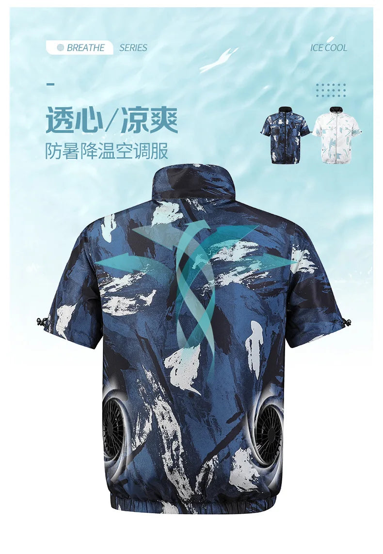 Summer air conditioning clothes men's short sleeve work clothes charging refrigeration anti-heat cooling fan sunscreen clothes