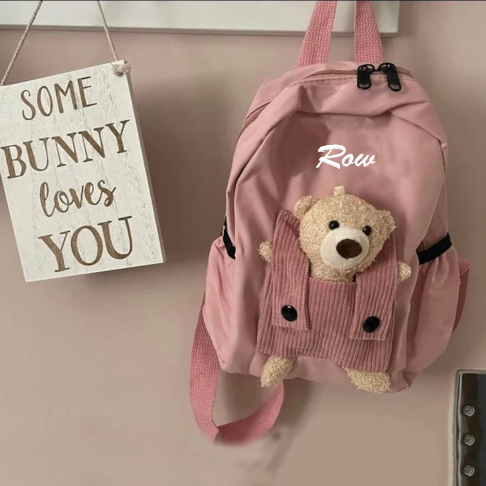 New Kids Cartoon Personalized Name Backpack Cute Baby Backpack Custom Embroidered Name Kindergarten Book Bag Outgoing Snackbags