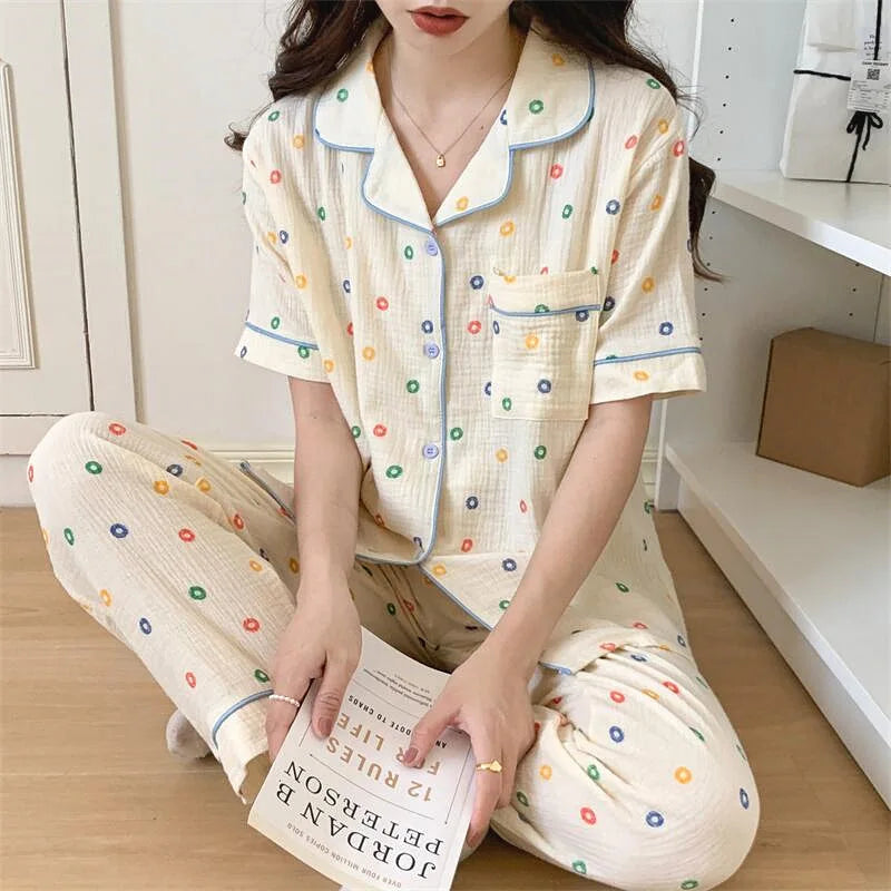 Summer Women's New Net Red Foam Pajamas Loungewear Teenage Students Pajamas Loungewear Short Sleeve Trousers Sweet Casual Set