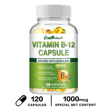Vitamin B12 Capsules - Supports Energy Metabolism, Mood, Heart, Nervous System Support 120 Capsules