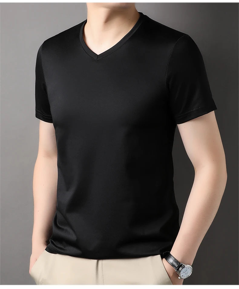 Top Grade 1.7% Mulberry Silk New Brand Tops Round Neck t Shirts For Men 2025 Summer Short Sleeve Casual Fashion Mens Clothing