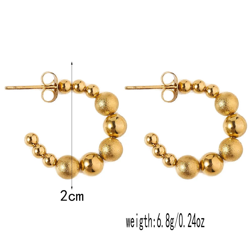 Stainless Steel Women's Hoop Earrings, Non Fading Fashionable Gold Color Metal Bead Earrings, Classic Jewelry Accessories RH148 D CHINA