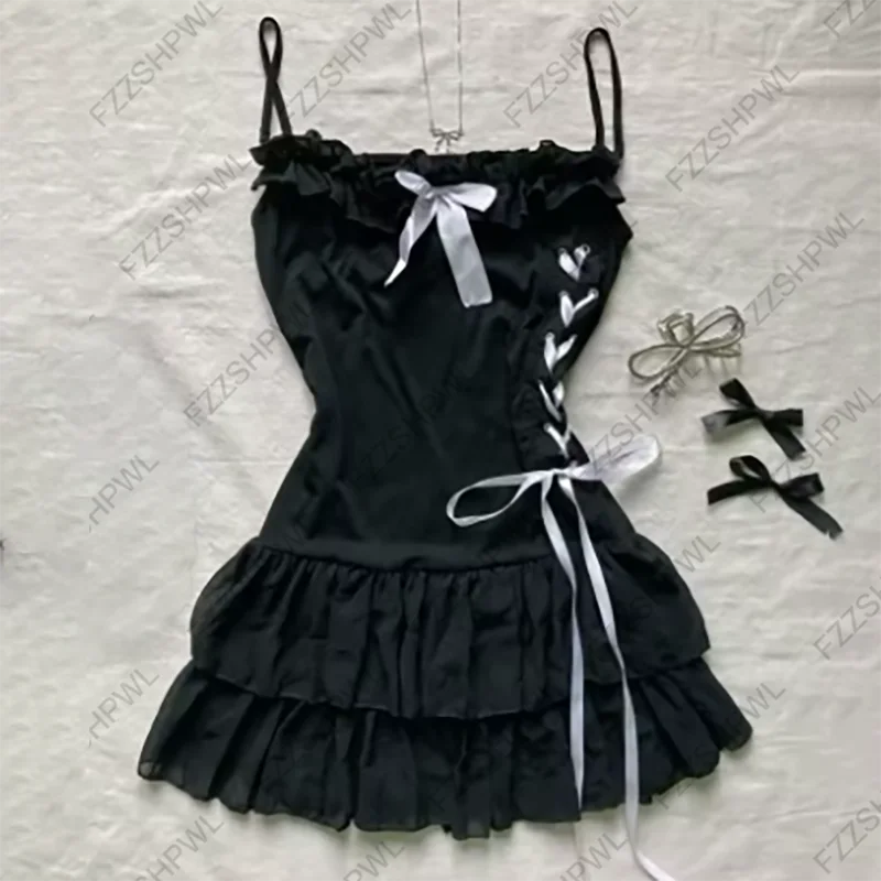 Y2K Dress Frock Hip Hop Grunge Goth Streetwear High street Pleated skirt Kawaii Unique Summer Cool Chic Dark style Jersey dress Hei 7