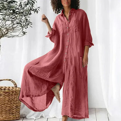Casual Oversized Womens Jumpsuit 2025 Loose Romper Solid color Single Breasted Beach Playsuit Wide Legs Pants for Women Vestidos Badiee Stylez