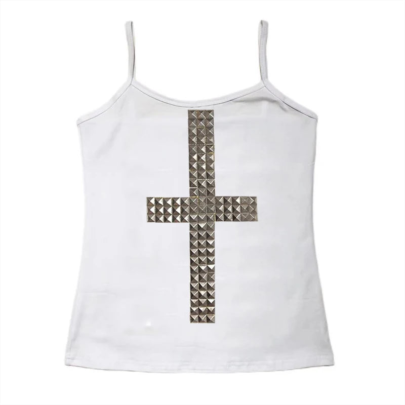 Emo Kpop Goth Baby Tees Women 90s Vintage Clothing T-shirts Kawaii Girl Harajuku Cross Hot Stamping Y2k Clothes Streetwear white01