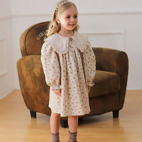 2025 New Spring European American Style Sister Clothes Kids Princess Dresses Long Sleeved Cotton Print 2-7Yrs Girl Party Dress 24201