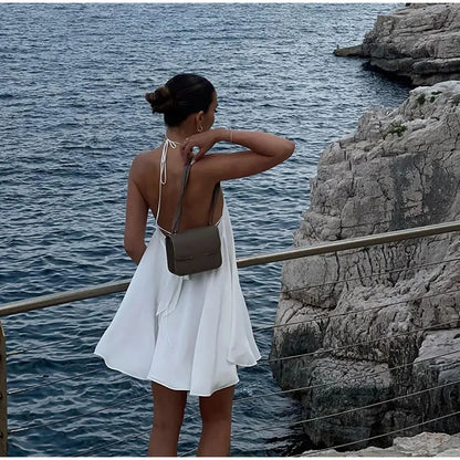 Women Sexy Halter Layered Ruffles Mini Dress Fashion Off Shoulder Backless A Line Vestidos Spring Summer Chic Lady Short Dresses