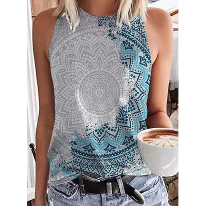 Ethnic Style Paisley 3D Print Tank Tops Women Retro Streetwear Y2k Oversized O-Neck Vest Off Shoulder Sleeveless Woman Camisole FKF66F20231414A