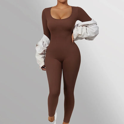 Long Sleeve Jumpsuit Women Bodycon One-piece Outfit Jumpsuit Square Neck Casual Streetwear Rompers Overalls playsuits Bodysuit Badiee Stylez