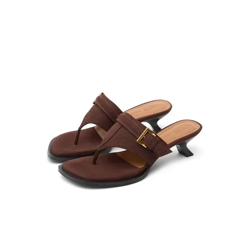 2025 New French Small Cool Drag Square Toe Flip Flops Stiletto Slippers for Women zong