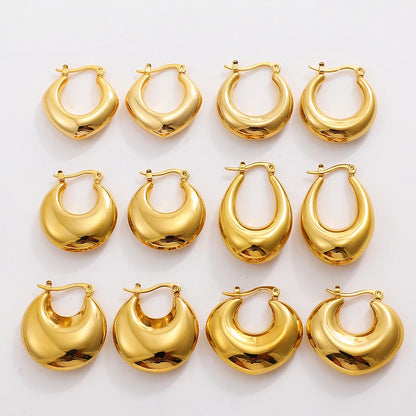 Fashion Glossy Stainless Steel Chunky Hoop Earrings for Women Gold Plated Thick Texture Geometric Circle Earring Vintage Jewelry