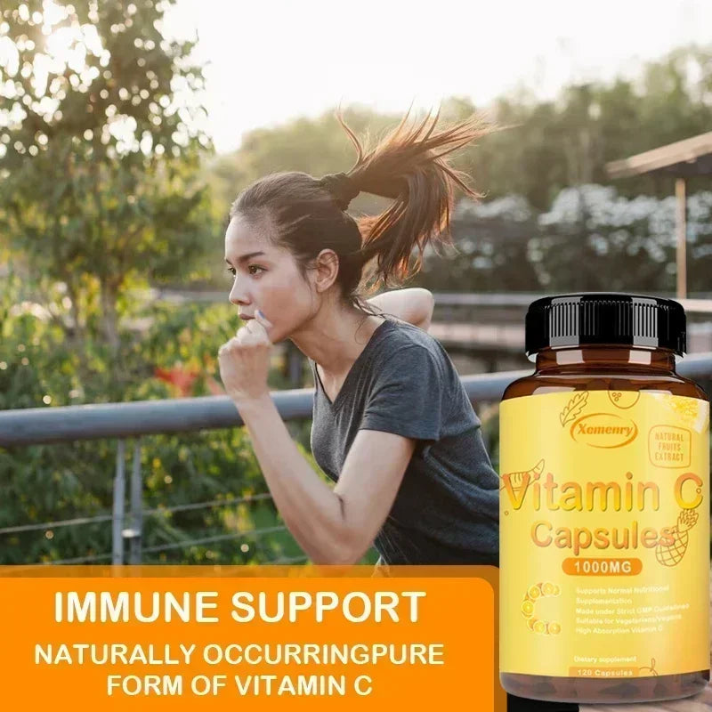 Vitamin C Capsules - Immune Support, for Cellular Energy Production, Improve Skin Brightening, Skin, Teeth & Heart Health