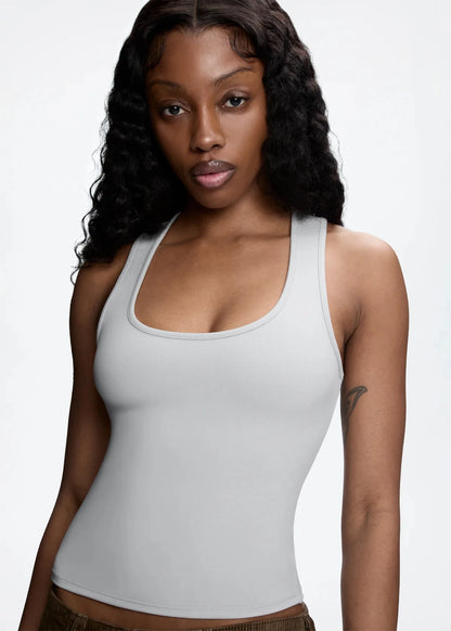 Tank Classic X-shaped Backless Baby Blue and Misty Gray Multi-color Comfortable Elastic Waist Tight Fit Backless Top