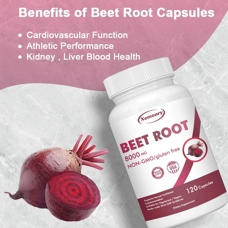 Organic Beetroot Capsules 8000 mg - Athletic Performance, Digestive and Heart Health Supplement