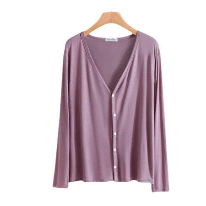 Summer Spring Modal Cardigan Long sleeves Candy colors V Neck Tshirt Open-front sun-proof clothing Air-conditioned tops