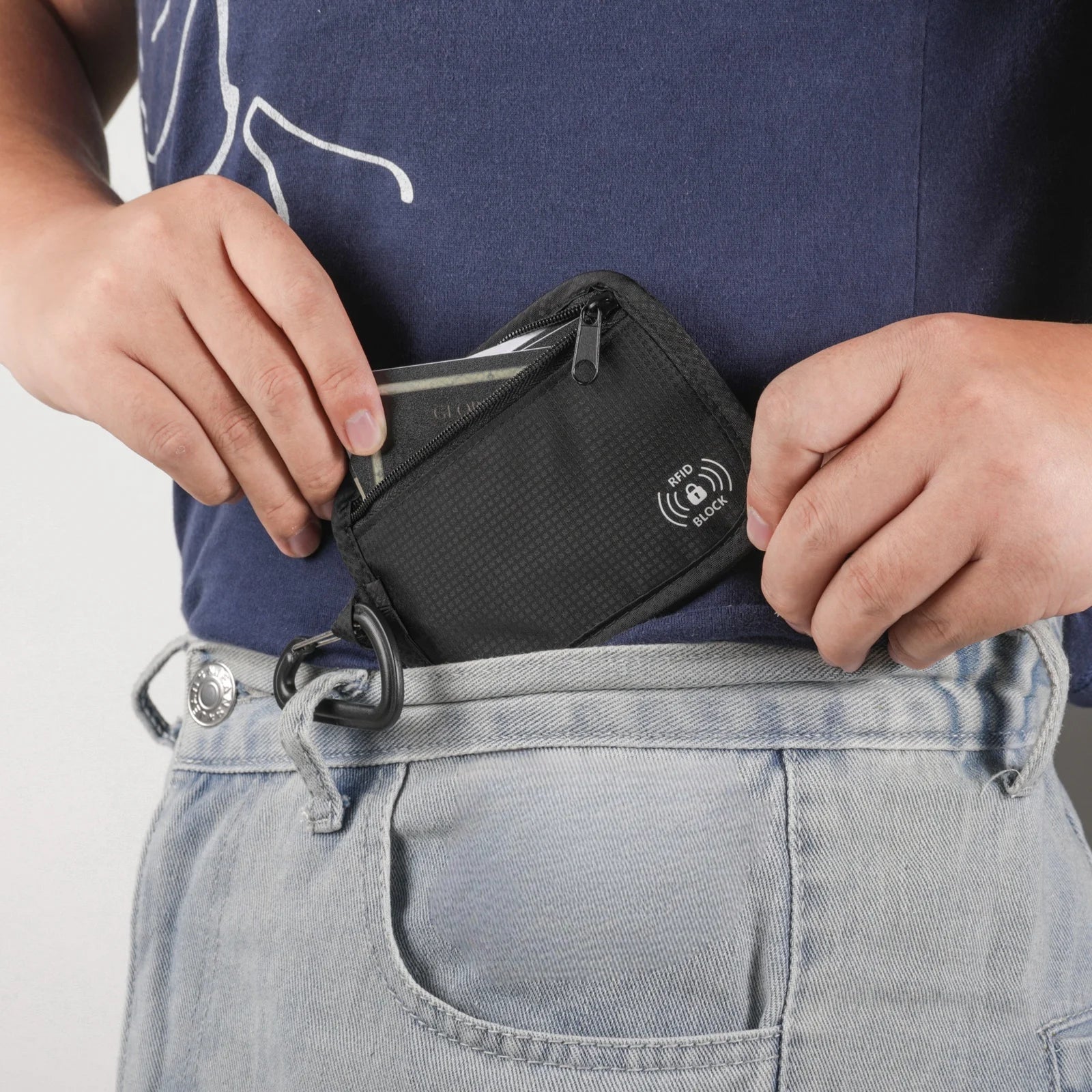 RFID Blocking Lightweight Hidden Clip Stash Money Belt Travel Pouch + Credit Card/ID Holder Money for Women & Men