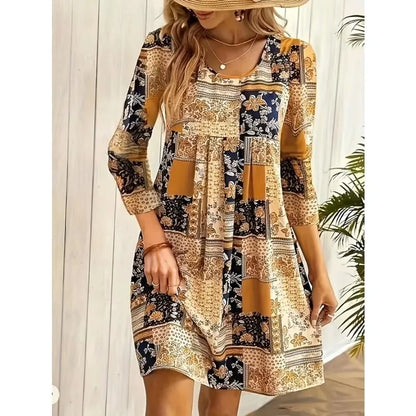 Plus Size Women's Summer Fashion New Elegant Round Neck Printed Short Sleeve T-shirt MULTI