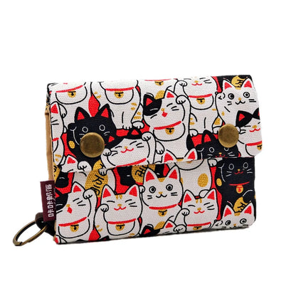 1pcs New Canvas Cartoon Totoro Cat Printed Flower Dog Women Short Wallet Cute Mini Money Key Bag Coin Pocket Purse for Children 4