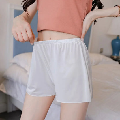 Summer Women Shorts Loose Short Pants for Girls Ice Silk Women Clothing Casual Solid Safety Pants Home Outdoor Clothes White