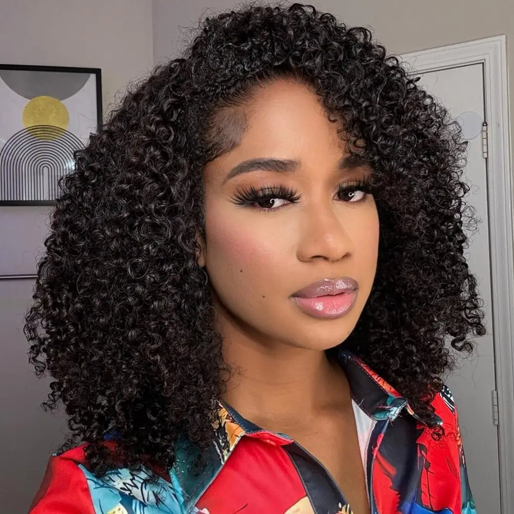 Half Wigs Human Hair Kinky Curly 3 In 1 Human Hair Wig Seamless Flip Over Half Wig Beginner Friendly Curly Wigs for Women Badiee Stylez