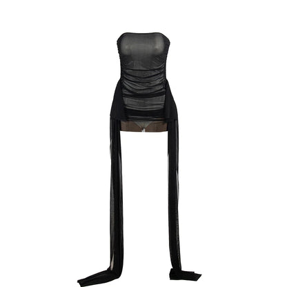 European and American foreign trade 2024 summer new solid color sleeveless strapless ribbon short slim and sexy dress