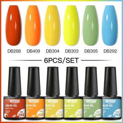 6PCS/SET Glitter Bright Pink Peach Gel Nail Polish Kit Spring Colorful Semi Permanent Soak Off Art UV Gel Varnish For Manicure ZH19422