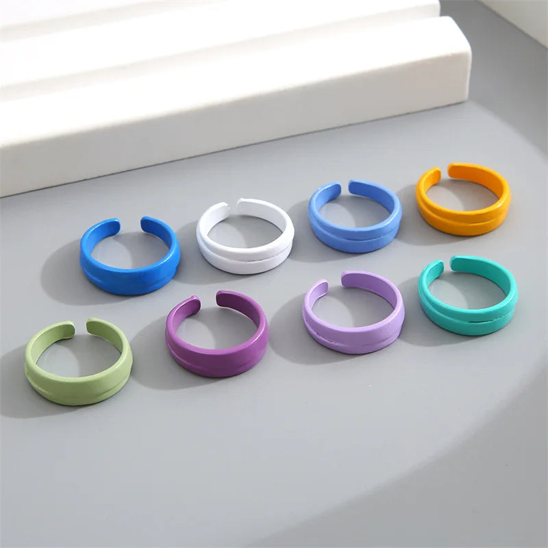2022 Summer Colorful Ring Set Wholesale Fashion Geometric Chain Candy Color Irregular Opening Rings Women Party Finger Jewelry