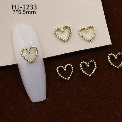20PCS 3D Glossy Gold Silver Metallic Love Heart Various Crook Frame Solid Alloy Nail Art Rhinestones Decorations Manicure Charms HJ-1233