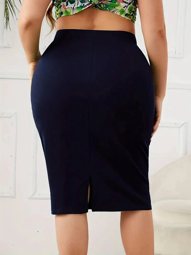 2025 Summer Plus Size Solid Slim Skirt Casual High Waist Slit Skirt Women's Plus Size Clothing