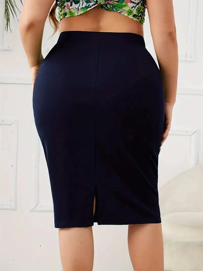 2025 Summer Plus Size Solid Slim Skirt Casual High Waist Slit Skirt Women's Plus Size Clothing
