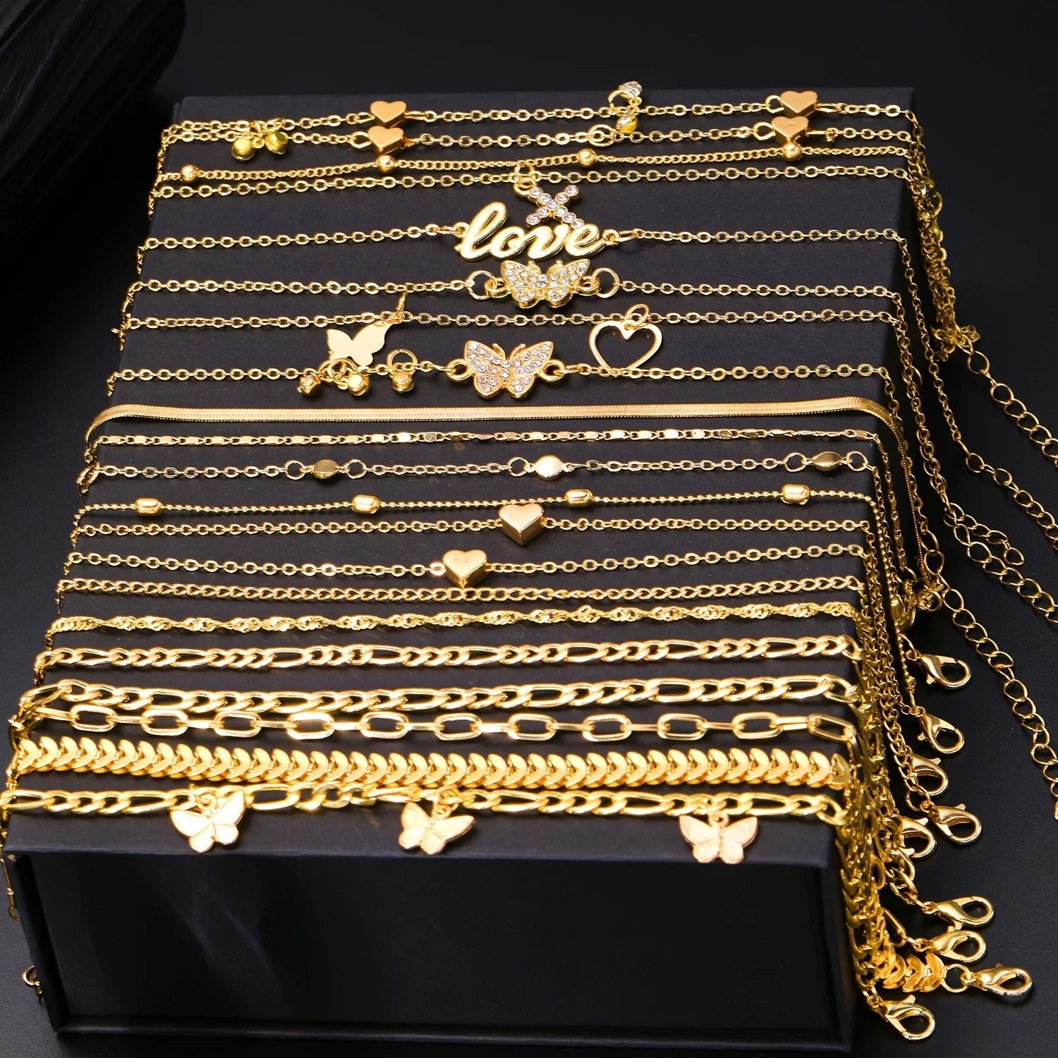 18Pcs Bohemian Summer Beach Anklet Set For Women Vintage Butterfly Heart Crystal Pendant Foot Bracelets Fashion Jewelry Gift New Badiee Stylez