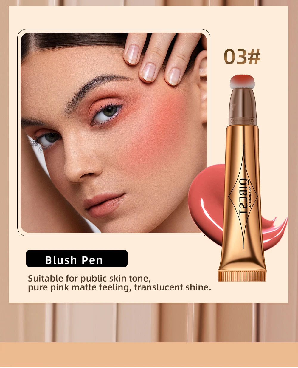 QIBEST Pink Peach Liquid Blush Velvet Matte Blusher Face Pigment Stick Lasting Natural Cream Cheek Tint Blush Makeup Maquillajea