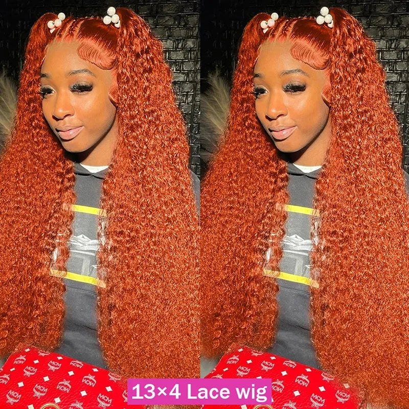 Orange Ginger Lace Front Wig Curly Human Hair Wigs 30 32 Inch Deep Wave Frontal Wig 13x4 13x6 HD Lace Front Human Hair Wig