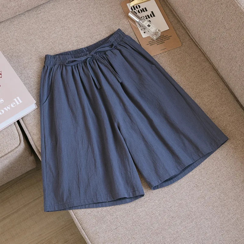 2024 Women Cotton Shorts,Summer Casual Solid Two Pockets shorts high waist loose shorts for girls Soft Cool female shorts Dark Grey