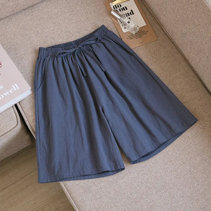 2024 Women Cotton Shorts,Summer Casual Solid Two Pockets shorts high waist loose shorts for girls Soft Cool female shorts Dark Grey