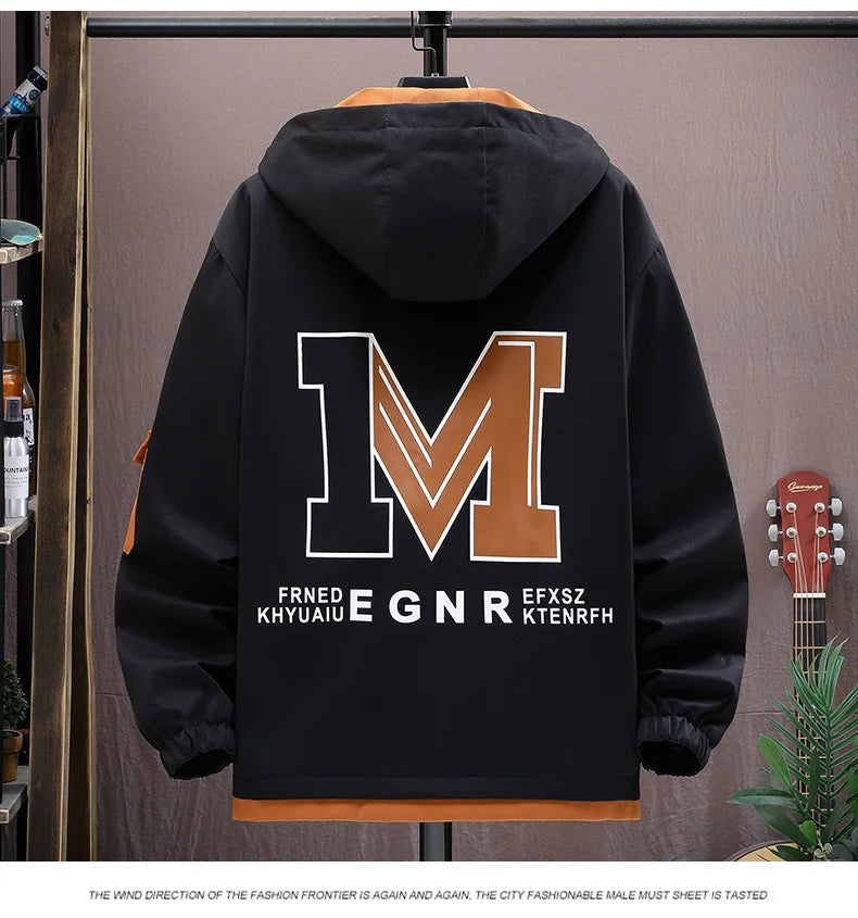 Men's Casual Hooded Jackets Autumn Patchwork Thin Coats Outwear Top Windbreaker Streetwear Male Outerwear Coat