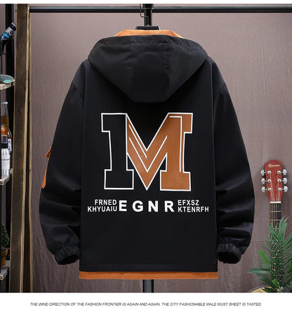 Men's Casual Hooded Jackets Autumn Patchwork Thin Coats Outwear Top Windbreaker Streetwear Male Outerwear Coat