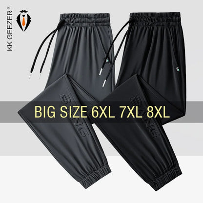 Men Pants Ice Silk Elastic Plus Size 6XL 7XL 8XL Quick Dry Summer Beach Thin Breathable Home Trousers Brand Stretch Lightweight