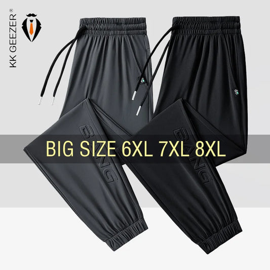 Men Pants Ice Silk Elastic Plus Size 6XL 7XL 8XL Quick Dry Summer Beach Thin Breathable Home Trousers Brand Stretch Lightweight