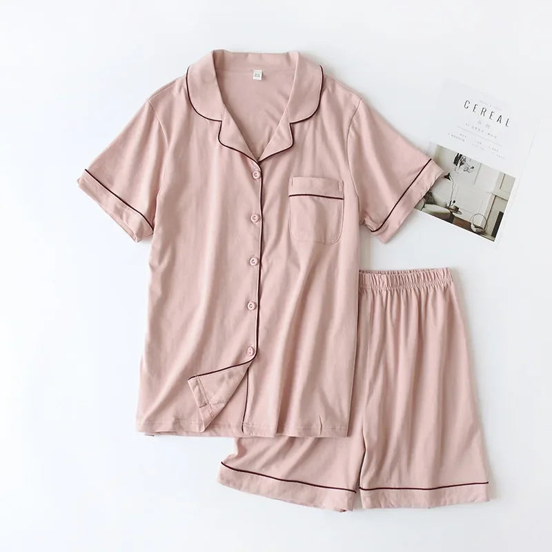 Summer 2025 new cotton couple pajamas suit female short-sleeved shorts men's pajamas thin home service suit pyjamas women pink Female pink