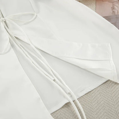 Mozuleva Women's Long Sleeved Lace Up Casual Shirt Pajamas Set Feather Sleeves Shorts Home Clothing Autumn Fashion 2-piece Set