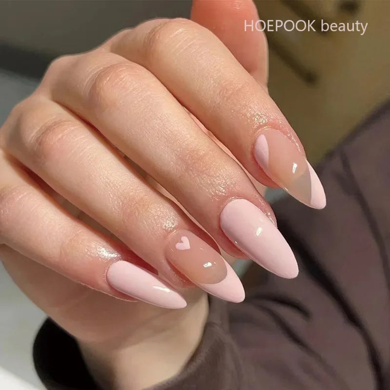 24pcs Nude French Fake Nails White Edge Almond False Nails Art Full Coverage Removable Waterproof Artificial Press on Nail HOT-JP1773