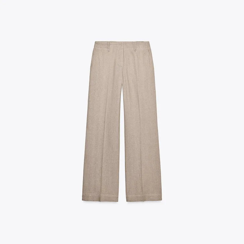 Fashion Short Jackets Pants Sets Women Lapel Zipper Long Sleeve Coats Pleated Straight Pant 2025 Spring Summer Lady Office Suits Only pants