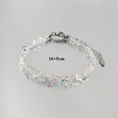 Shiny Transparent Crystal Irregular Beaded Bracelet for Women Korean Mulit-cut Pink Glass Chain on the Hand Jewelry Girls Gifts Transparent Short