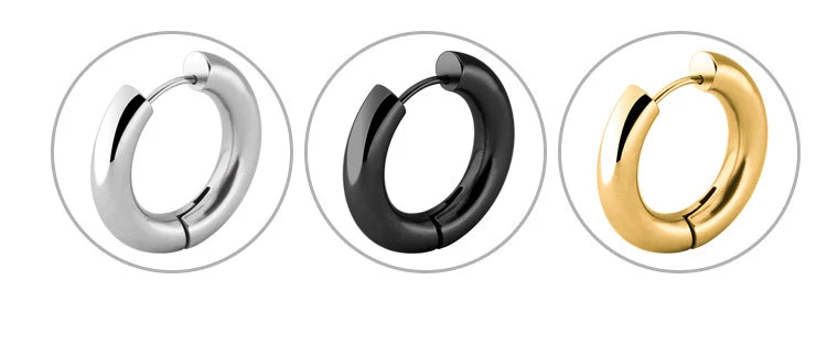 Men' s Earrings Stainless Steel Chunky Hoop Earrings For Man Round Circle Ear Hoops Punk Hip Hop Jewelry Couple Accessories
