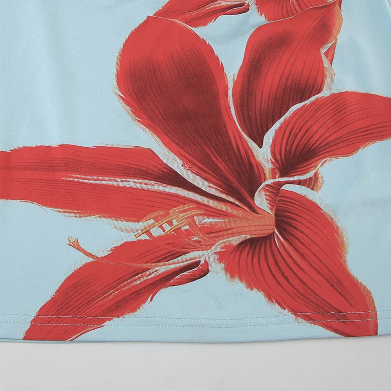 HEYounGIRL Boho Chic Spaghetti Strap Mini Dress Summer Y2K Floral Print Women Sexy Bodycon Dresses Beach Vacation Style Outfits